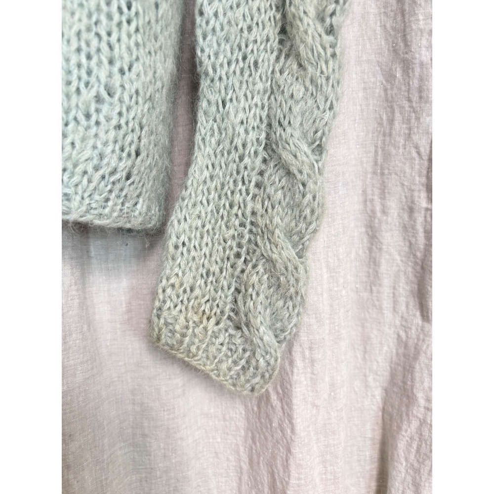 Pamella Hand Knit Mohair Blend Cable Knit V-Neck Sweater Sage Green Womens - Picture 9 of 12
